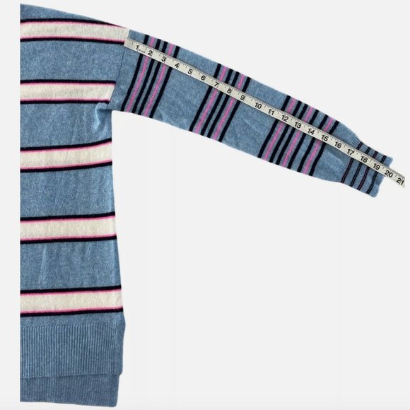 AQUA Cashmere High Low Crewneck 100% Cashmere Sweater Striped Blue Pink (Small) - Picture 4 of 6